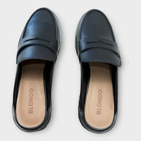 NEW Penny Loafer Mule Womens 10 Black Leather Lug Sole Slide On Waterproof. - Picture 2 of 12